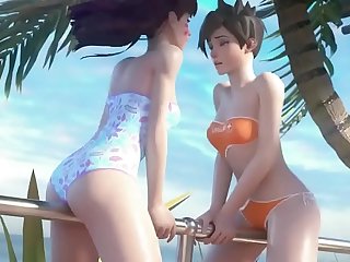 D.Va and Tracer vulnerable Vacation Overwatch (Animation W/Sound)